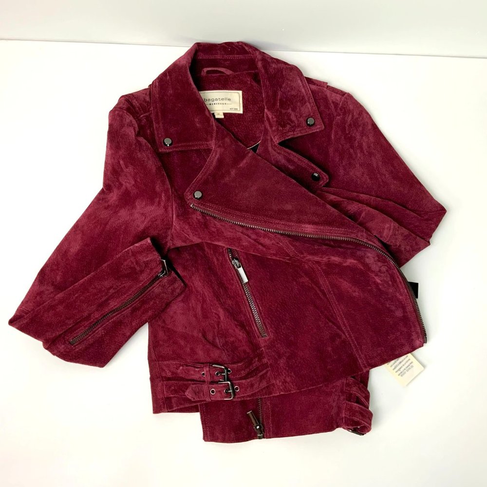 New Bagatelle Leather  Suede Moto Jacket Maroon Sz M - Picture 13 of 16